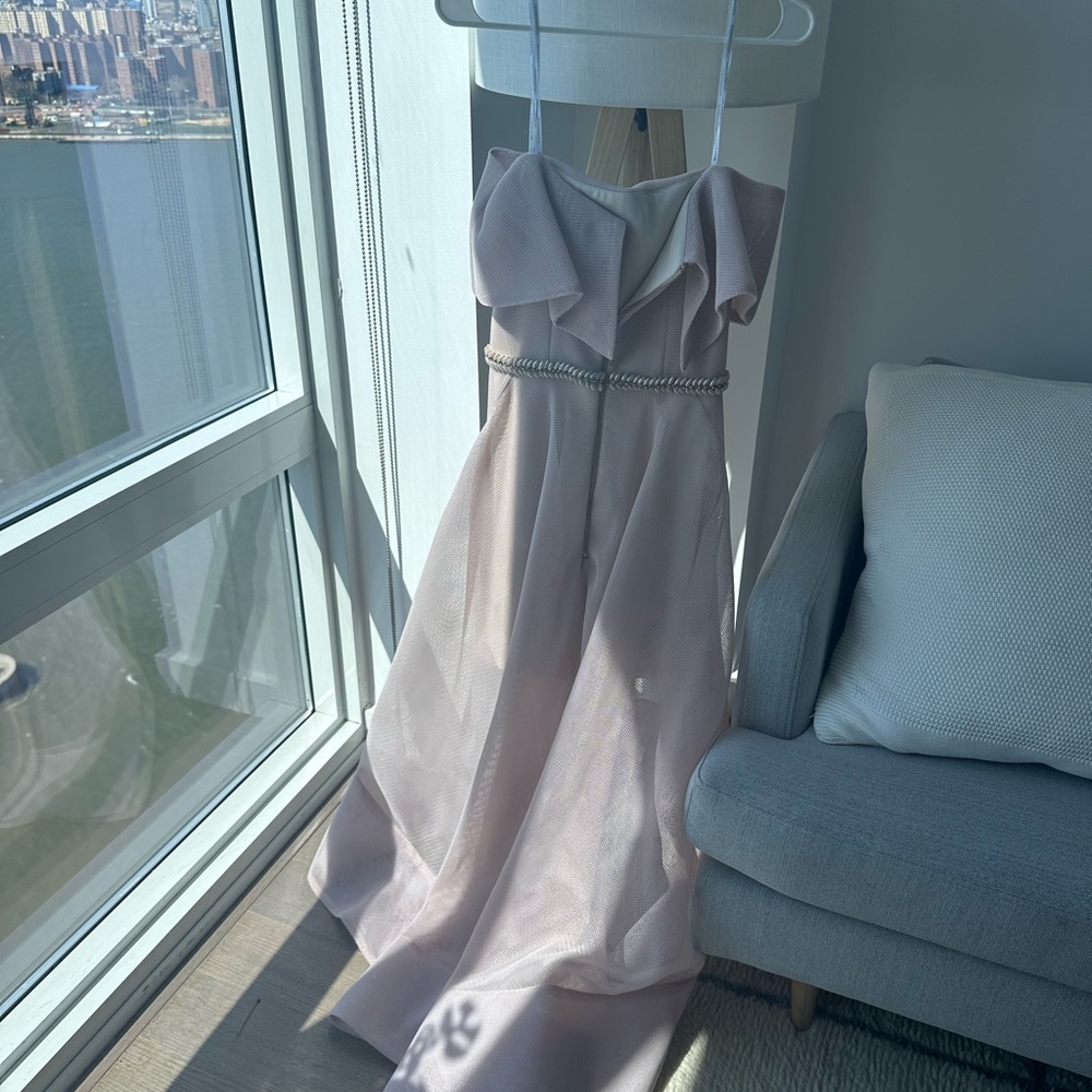 Blush off shoulder dress